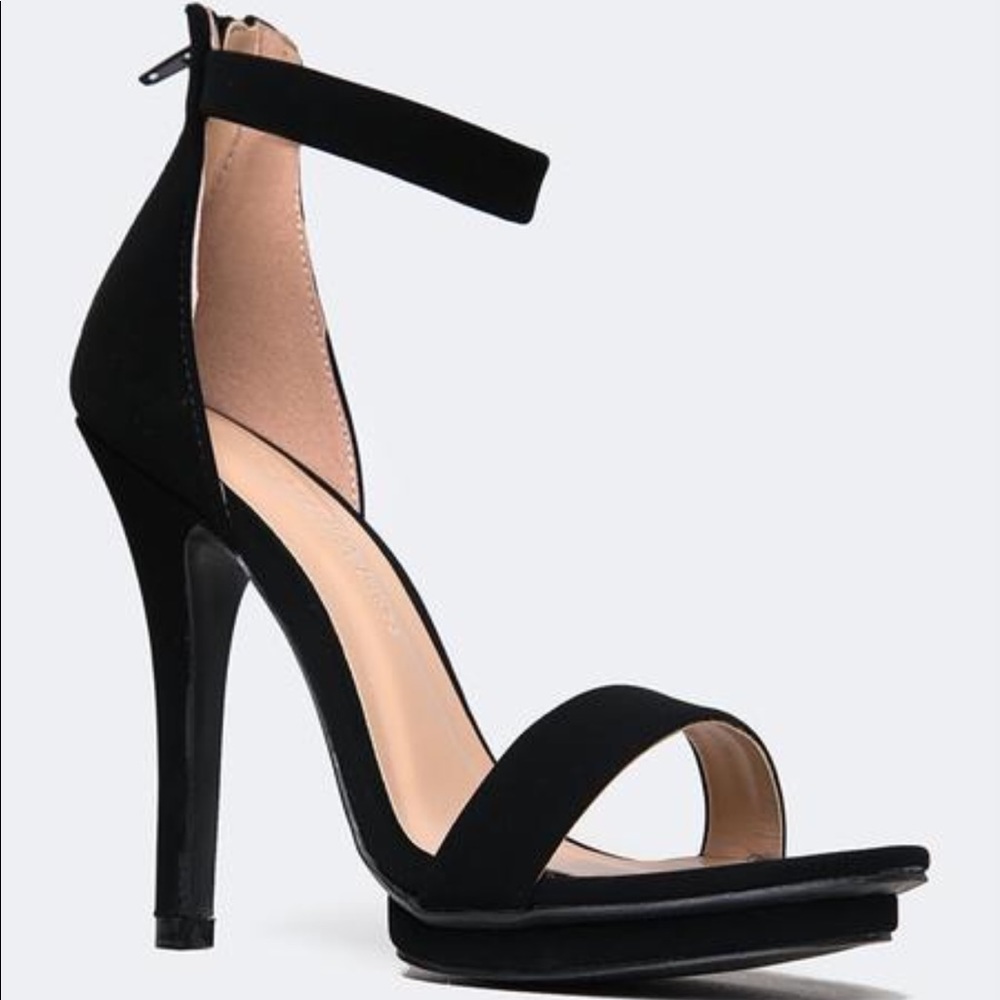 Black Suede Single Strap Heels